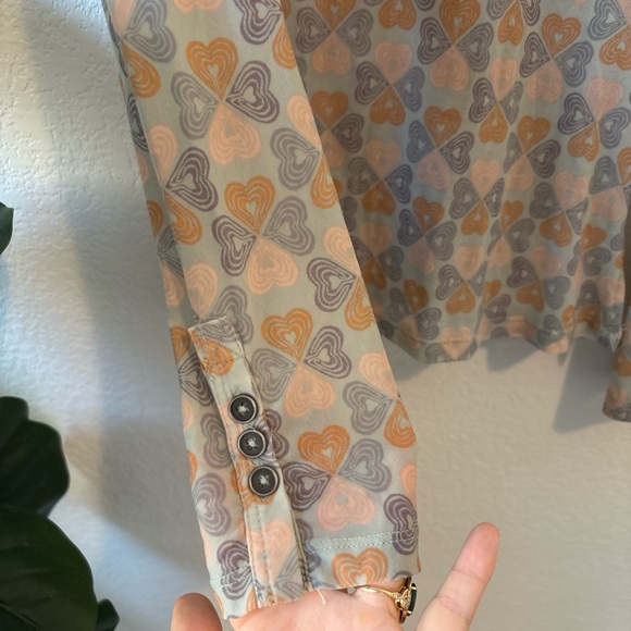 Free People semi sheer heart print lucky shirtee XS long sleeve button up - Picture 4 of 6
